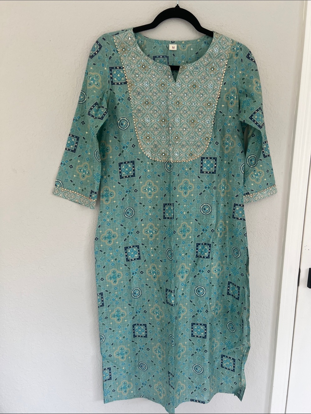 NWOT Sequin and gota Embroidered Seafoam Green blue Kurti and salwar.